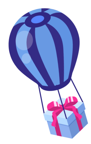 j'aide mes commerçants illustrations ballon qui vole avec un cadeau