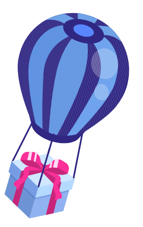 j'aide mes commerçants illustrations ballon qui transporte vos bons cadeaux